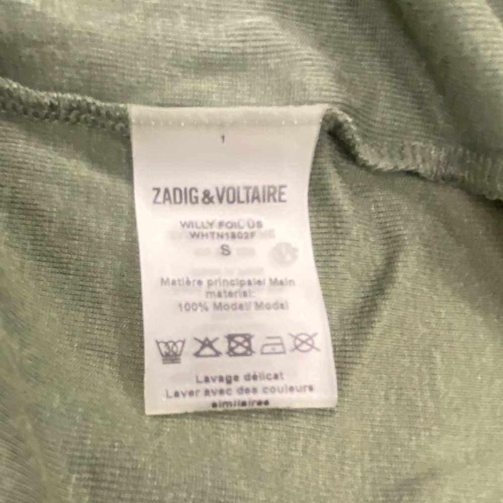Zadig & Voltaire Willy Gold Long-Sleeve Tee Olive Size Small - Picture 4 of 12